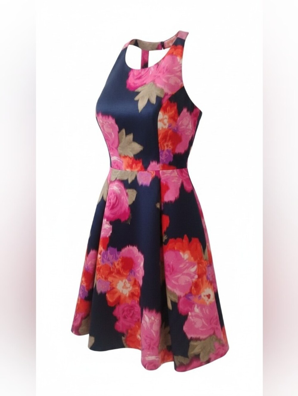 Eliza J Floral Fit & Flare Halter Dress - Navy & Pink SZ 8
